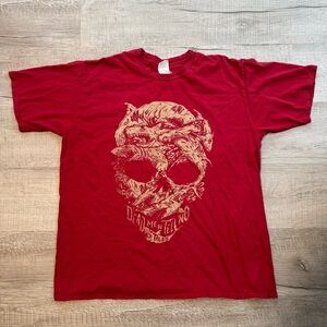Super Rare Disney POTC Dead Men Tell No Tales Skull Sharks Red T Shirt Men’s XL